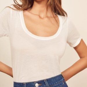Reformation Stella Slim Scoop Tee in White